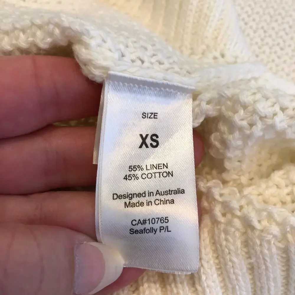 Seafolly Australia Sand Dunes white open knit linen blend sweater size XS NWT